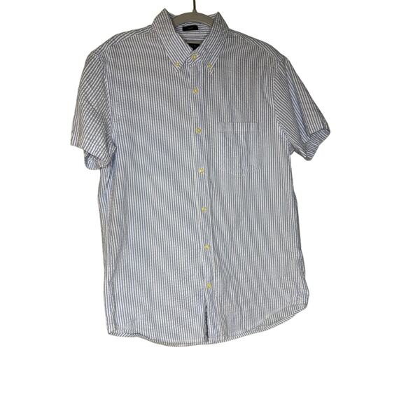 J.crew seer sucker slim blue and white striped button down top - Picture 1 of 7